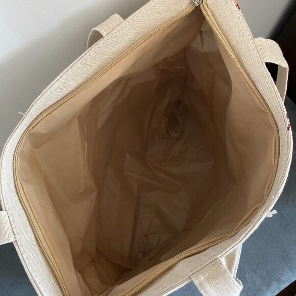 BNWOT CUTE TWO OWLS CANVAS TOTE WITH ZIPPER CLOSURE SUMMER PICNIC BEACH BAG - Picture 4 of 4